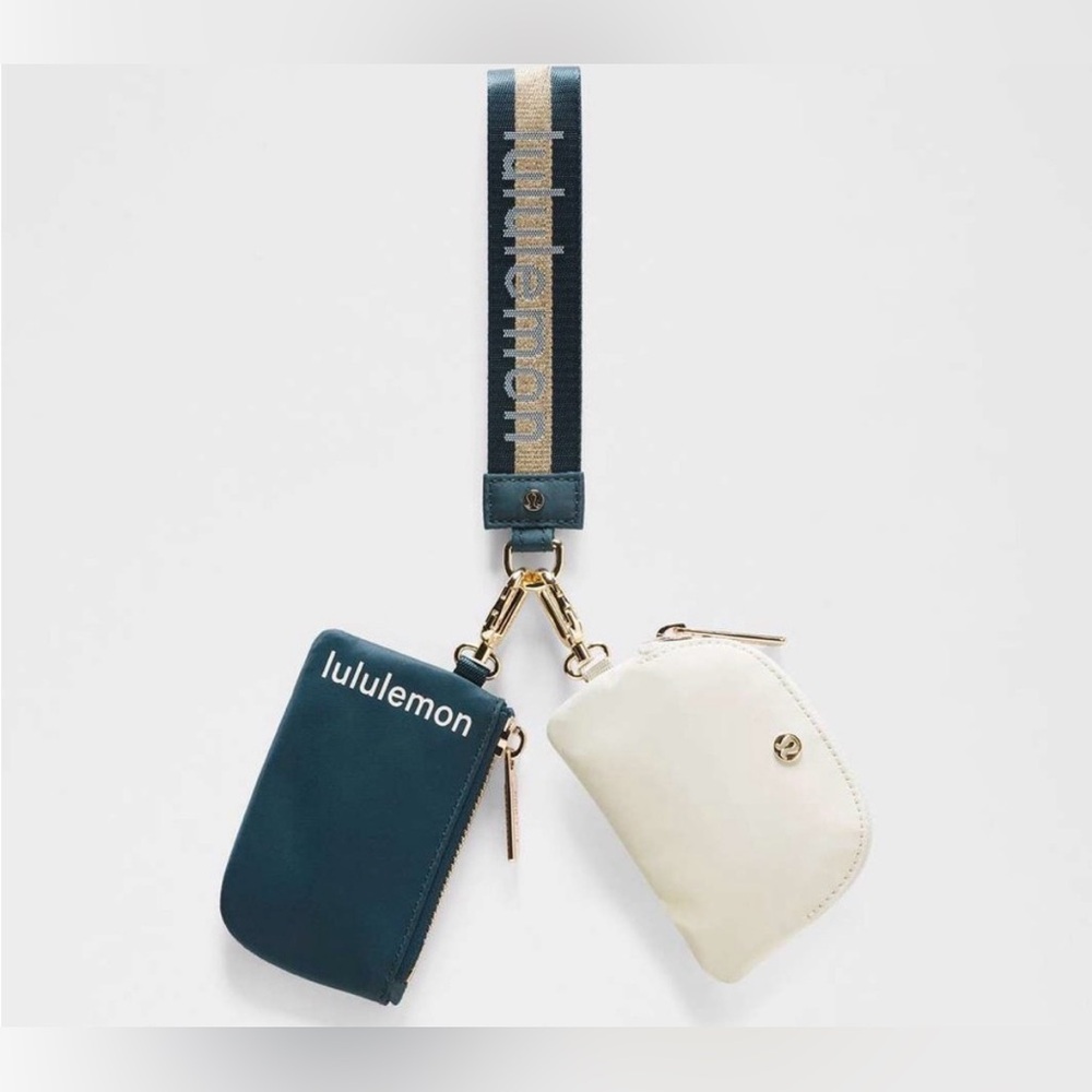 lululemon athletica Dual Pouch Wristlet, Teal/Blue and Gold, like new!!!